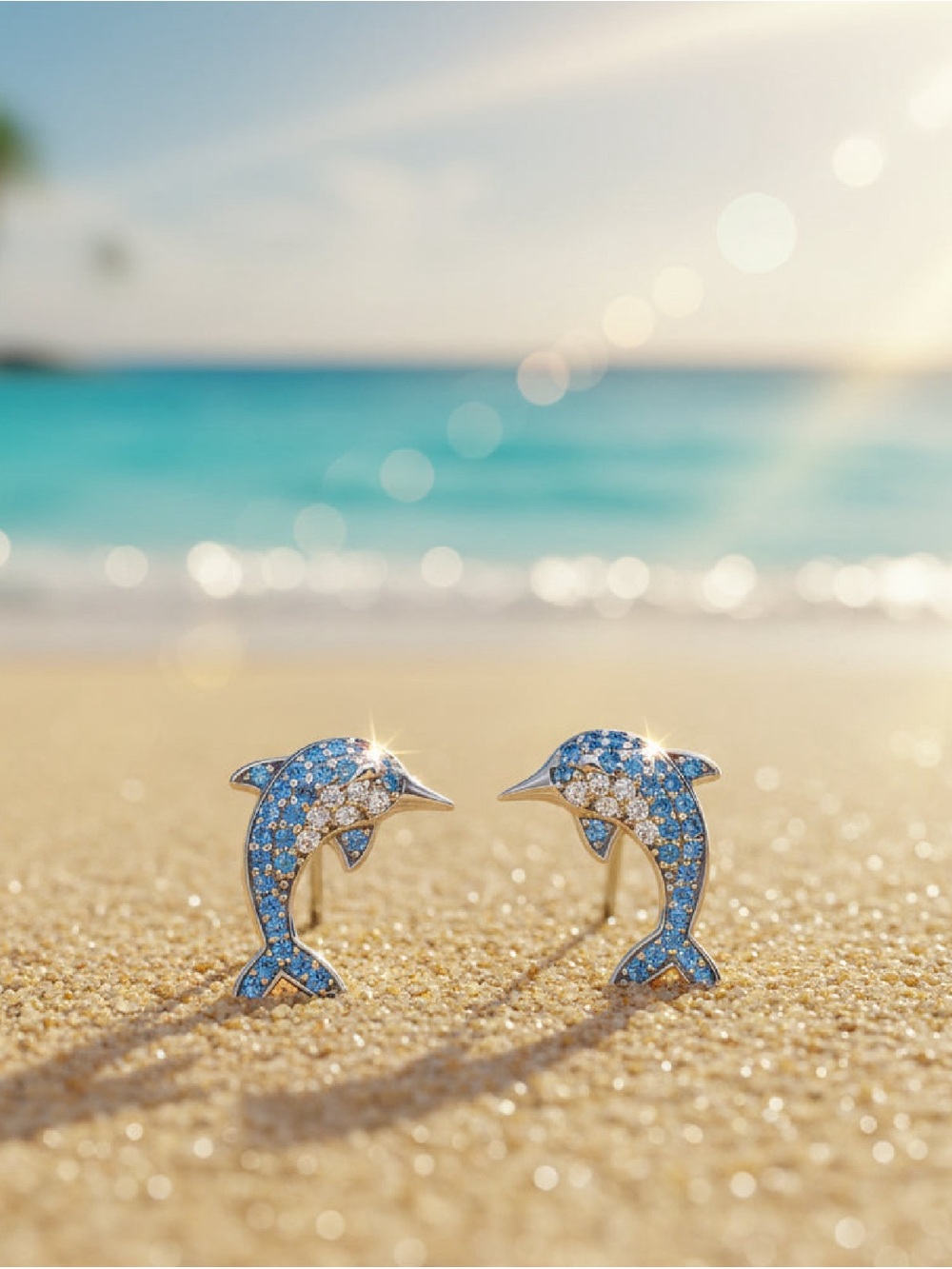 Dolphin Blue Crystal Stud Earrings - Women Jewelry